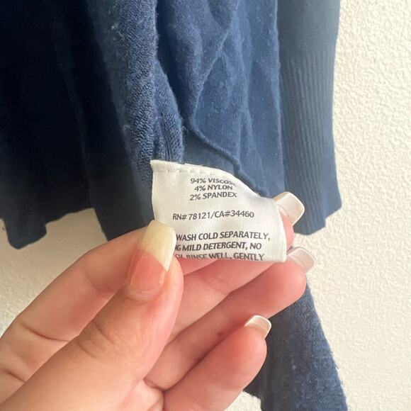 Eileen Fisher Navy Blue Viscose Nylon Open Front Waterfall Cardigan Size Large - Picture 5 of 5